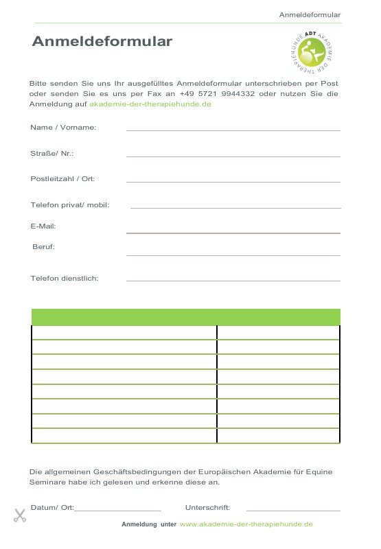 Anmeldeformular ADT